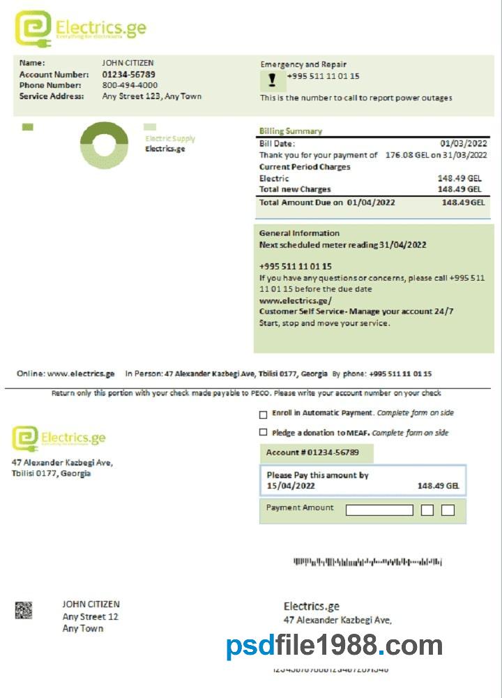 Georgia Electrics.ge Electricity Bill